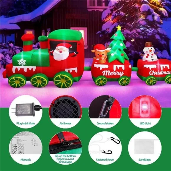 10.7 FT Christmas Inflatables Train with Santa Claus Reindeer Snowman Christmas
